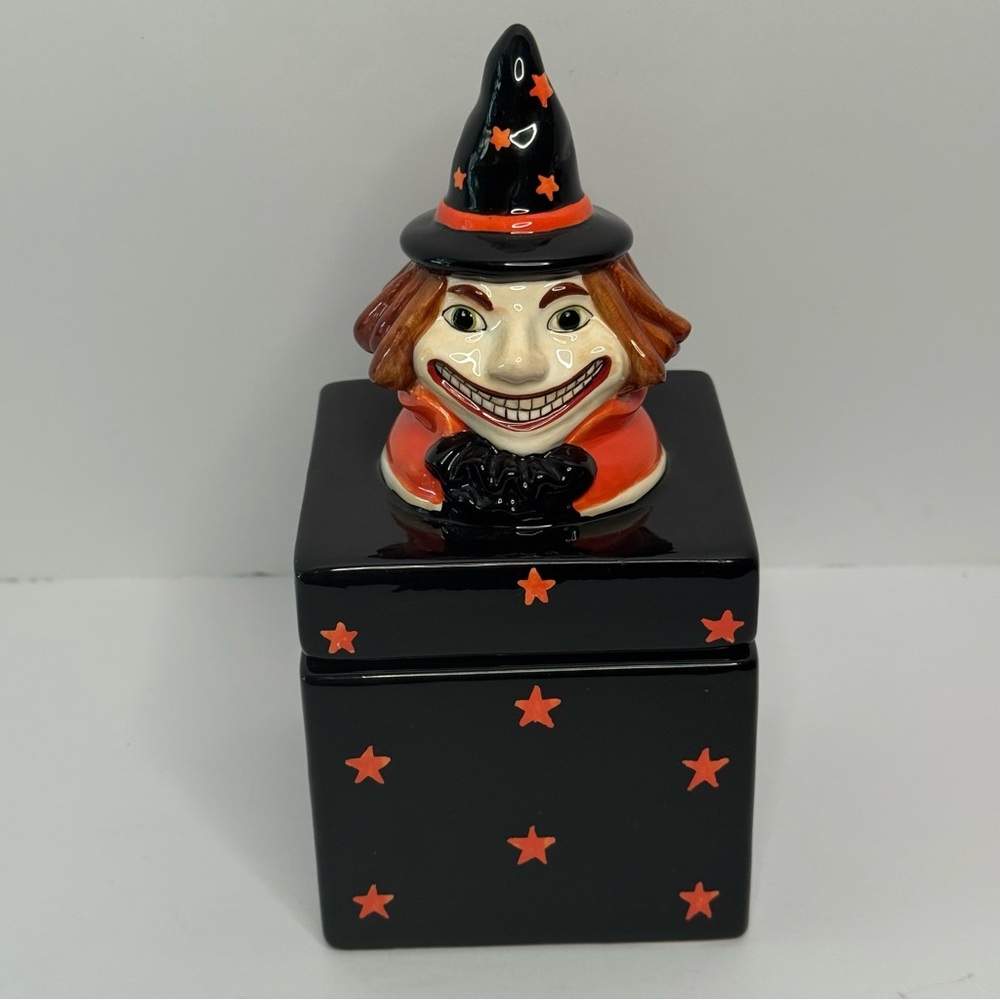 Pacific Rim Vintage Halloween Witch Clown Ceramic Covered Treat Jar Candy Box - Picture 16 of 16